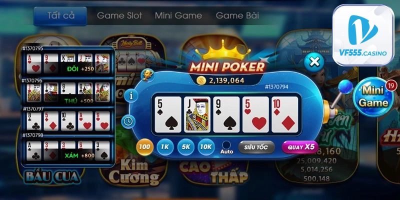 Mini poker vf555 không ngừng bùng nổ sức hút cá cược