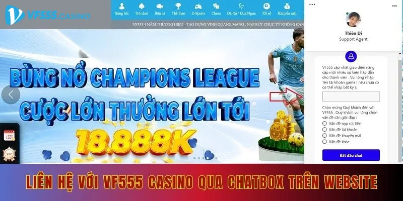 Liên hệ với vf555 casino qua chatbox trên website